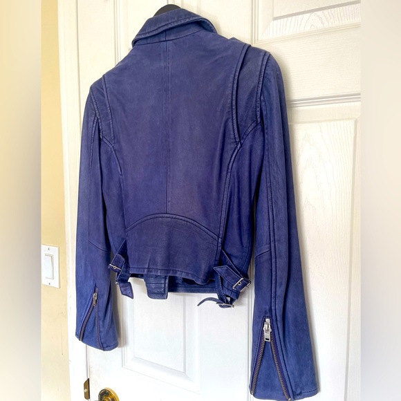 IRO ASHVILLE Cobalt Blue Lamb Leather Biker Moro Jacket zippers & buckles Sz 34 - Picture 4 of 12